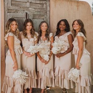 Show Me Your MuMu Champagne Reese Ruffle Midi Dress